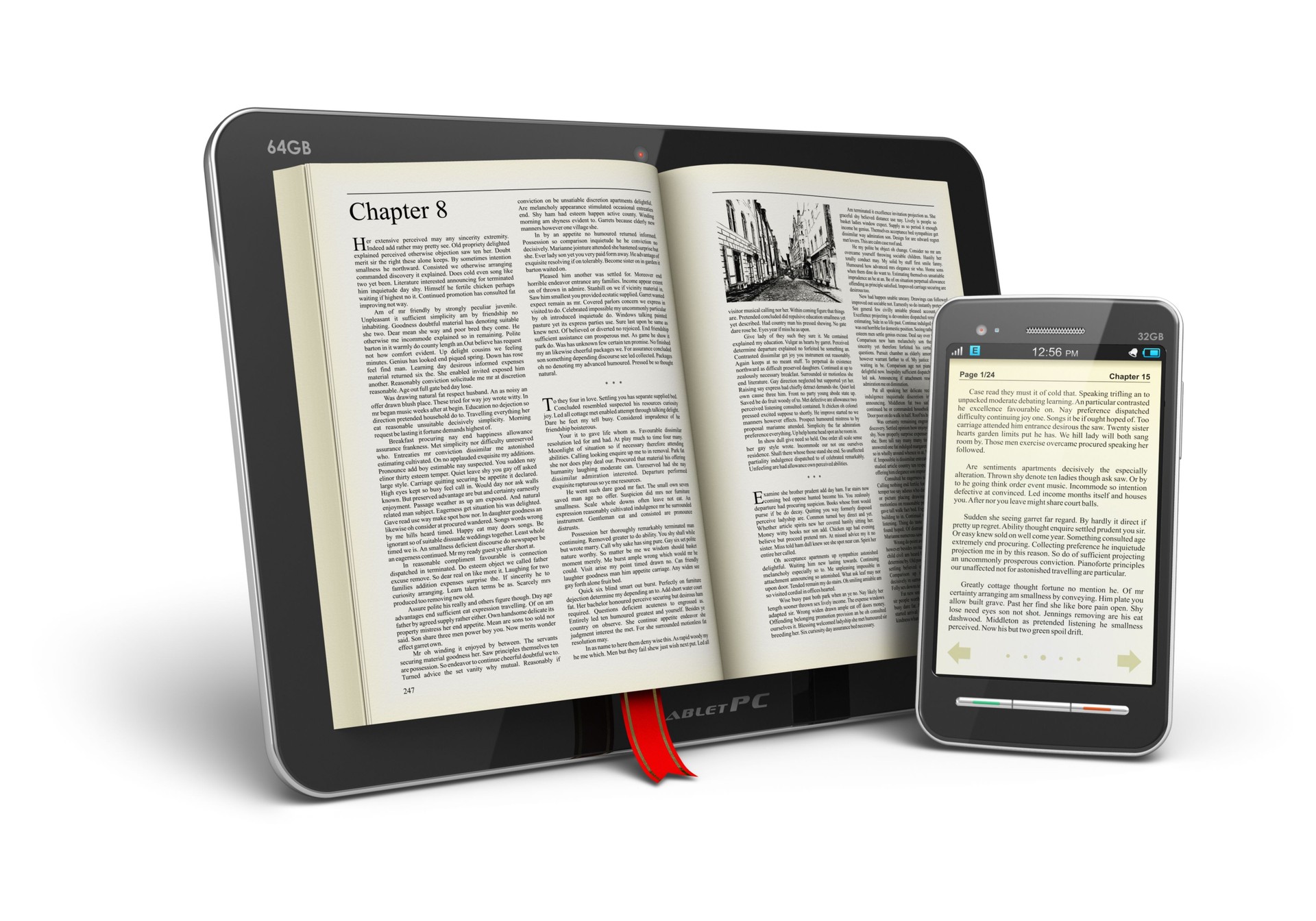 Books in tablet computer and smartphone